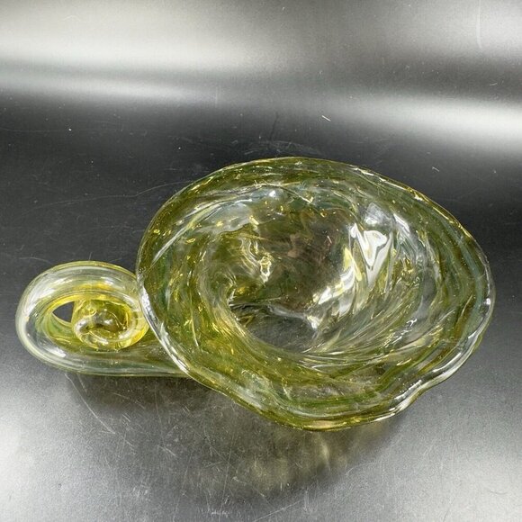 Vintage Sooner Glass Hand Made Green Swirls Dish Bowl Handmade Cornucopia Bowl - Picture 13 of 16